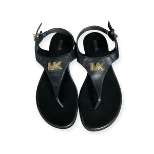 MICHAEL KORS “Jilly” Leather Thong Sandal in Black with White Grip Sole NWOT